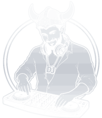 The DALELAD emblem - a horned Norse figure playing a DJ controller